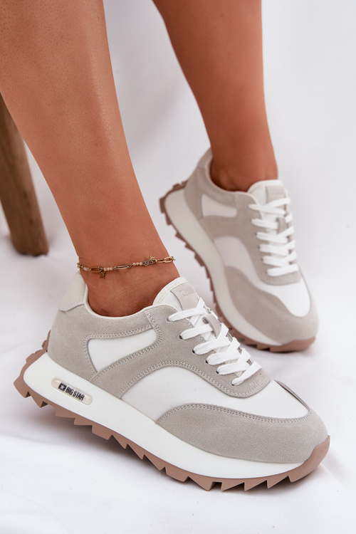 Замшеві кросівки на платформі для жінок Big Star RR274896 HI-POLY SYSTEM Біло-Сірі