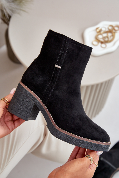 Жіночі чоботи на підборах, утеплені, еко-замша, чорні Arkesia
