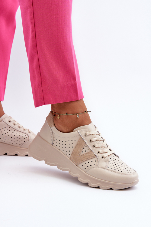 Жіноче шкіряне легке спортивне взуття бежеві Eleonori