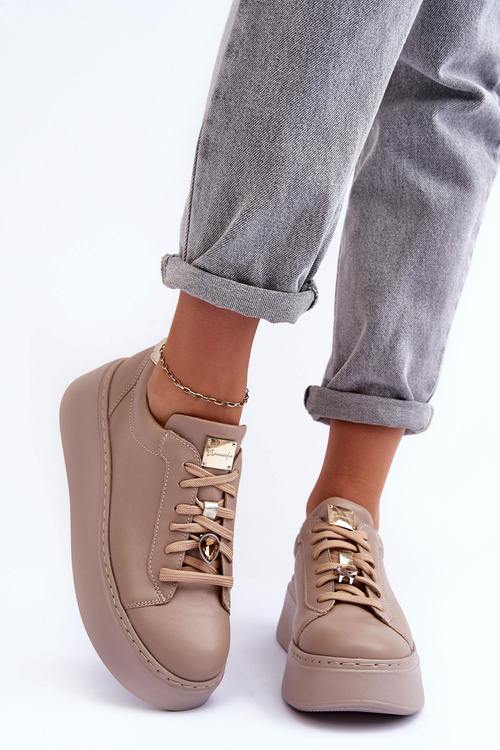 Шкіряне спортивне взуття на платформі Maciejka 06191-04 бежевий