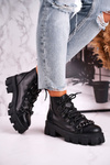 Чоботи жіночі на платформі чорні на ланцюжку