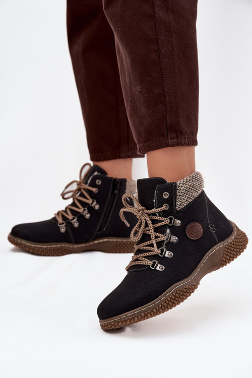 Утеплені ботильйони трапер жіночі чорні Zenaya