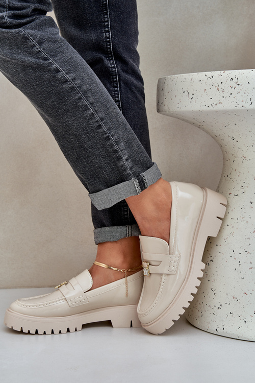 Лаковані Жіночі Мокасини З Ведмедиком Бежеві Wulinea