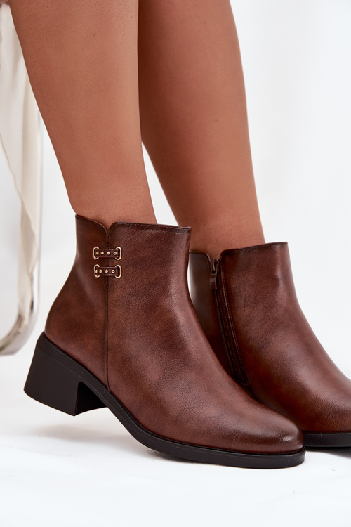 Теплі жіночі чоботи на блоковому підборі коричневі Delmira