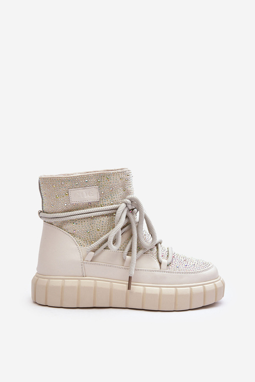 Жіночі стьобані зимові черевики зі стразами GOE MM2N4081 Бежеві