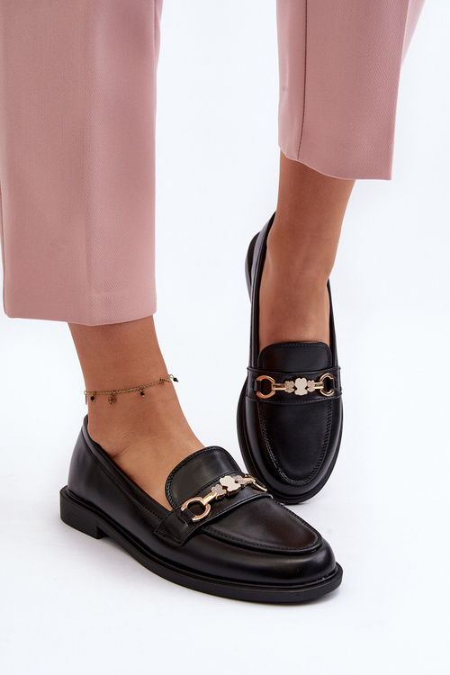 Жіночі мокасини з екошкіри на плоскій підошві чорні Vimedia