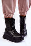 Жіночі зимові черевики на платформі зі шнурівкою Anubi чорного кольору