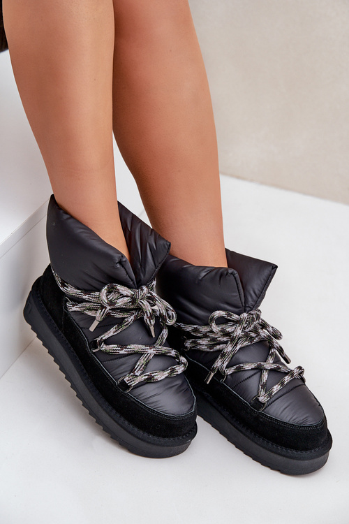 Замшеві Чоботи Для Жінок З Товстим Шнурівкою D.Franklin DFSH375003 Чорні