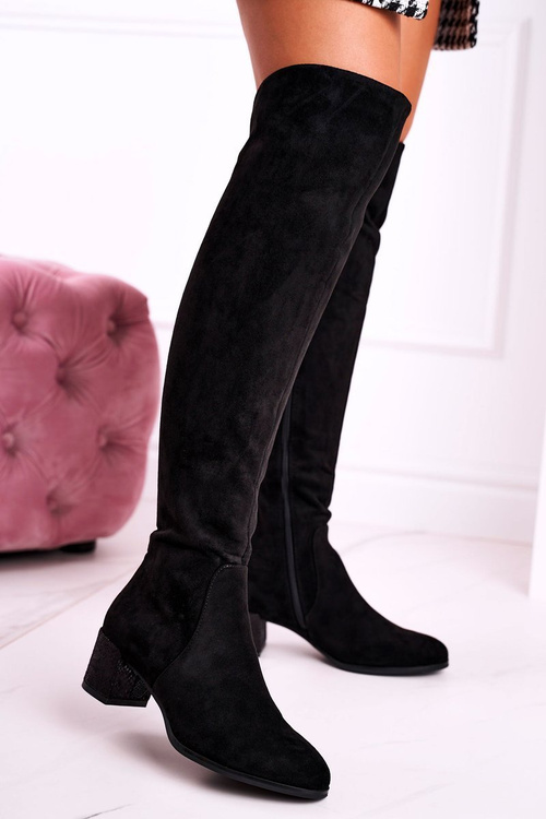 Жіночі високі чоботи замшеві Sergio Leone чорні KZ299