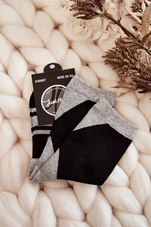 Двоколірні молодіжні шкарпетки в смужку чорно-сірі
