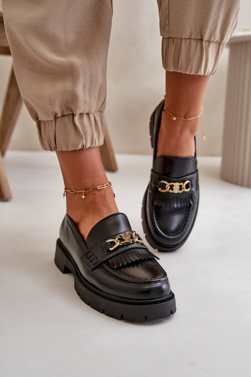 Жіночі мокасини з екошкіри з золотим декором Black Zanita