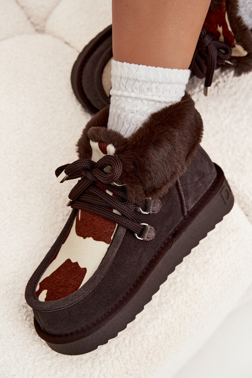Жіночі снігові чоботи з натуральної замші з нашивками D.Franklin DFSH375008 Шоколадні