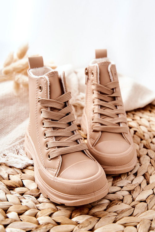 Дитячі шкіряні утеплені кросівки бежеві Bomi