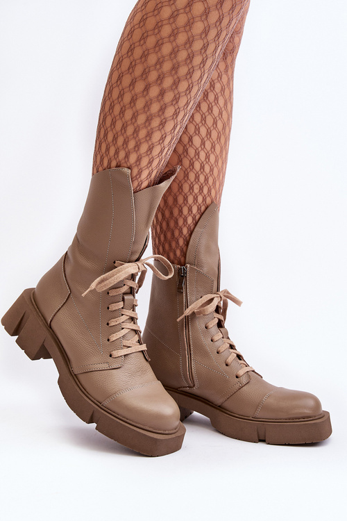 Жіночі шкіряні ботильйони Chelsea на масивному підборі Zazoo 976A темно-бежевий