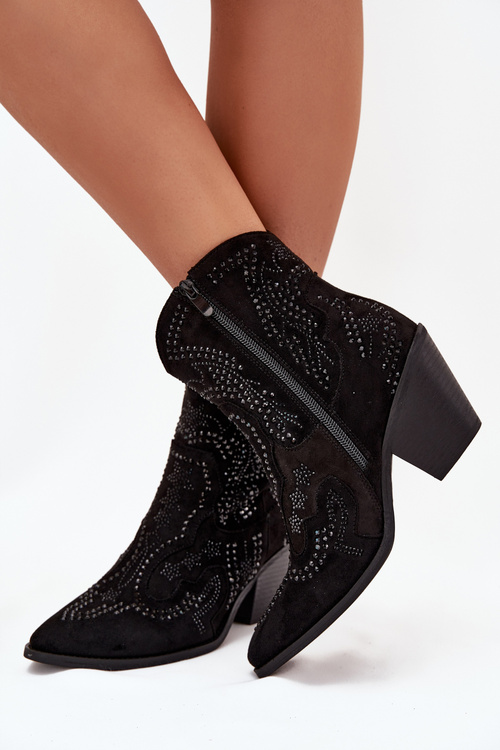 Утеплені Жіночі Ковбойські Ботильйони З Декором Чорні Lelira