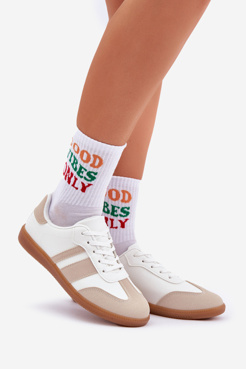 Низькі Жіночі Кросівки З Еко Шкіри Бежево-Білі Nonalorin