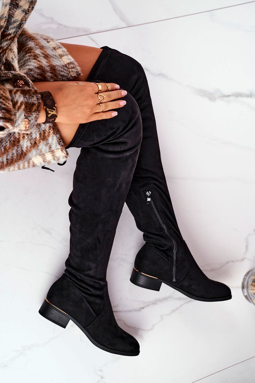 Жіночі високі чоботи вище коліна з еко-замші Black Dove