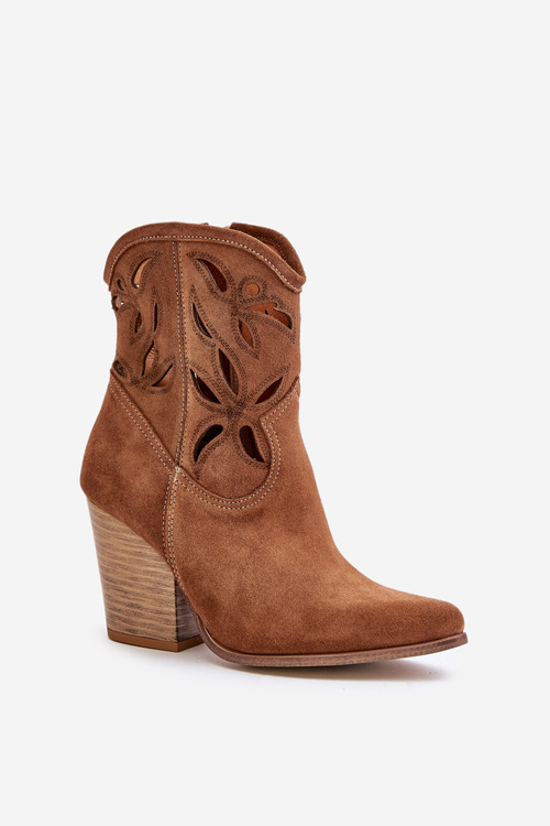 Замшеві ботильйони в ковбойському стилі з перфорованим малюнком Коричневі Lewski 3612