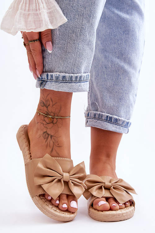 Модні жіночі тапочки з бантом Бежеві Естера