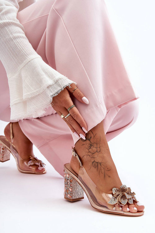 прозорі блискучі стильні босоніжки золото рожеві SBarski MR1037-18 T