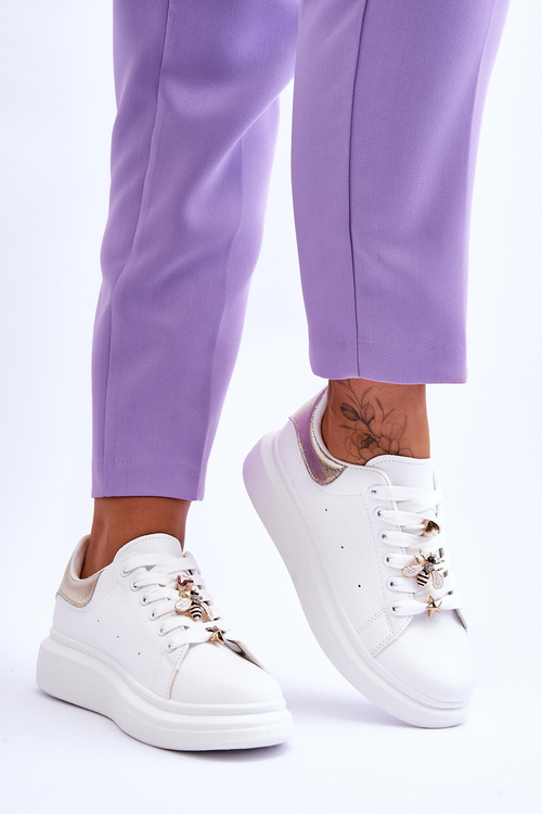 Жіноче спортивне взуття на масивній платформі Біло-золоте Chante