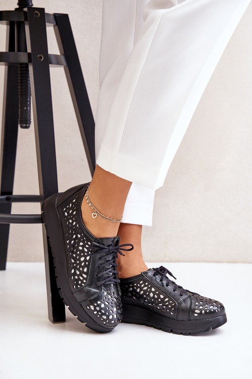 Zazoo 2973 Чорні шкіряні туфлі на платформі з вирізом
