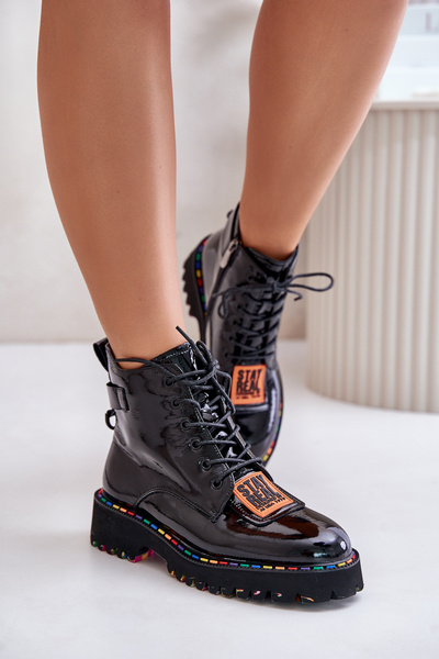 Лаковані ботильйони жіночі шкіряні на блискавці Artiker 55C0517 чорні