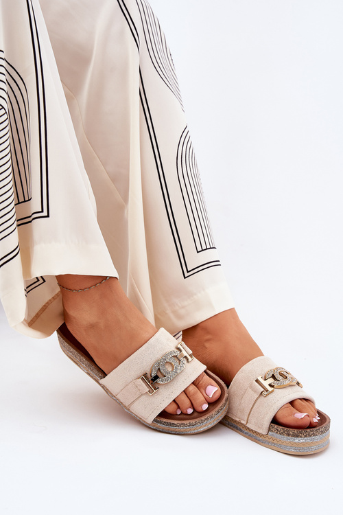 Жіночі Сандалі З Золотим Деталем На Платформі З Блиском Бежеві Eanes