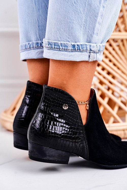 Жіночі шкіряні черевики Maciejka лаковані чорні тварини 04091-72