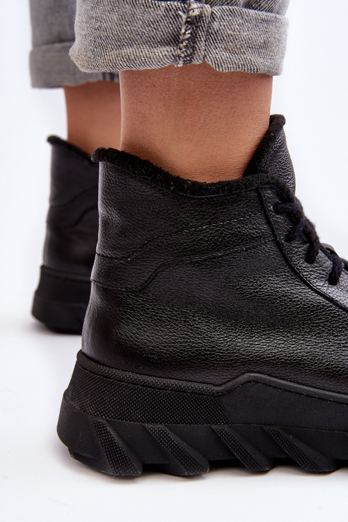 Жіночі шкіряні черевики на платформі з флісовою підкладкою чорного кольору Lemar Jevette