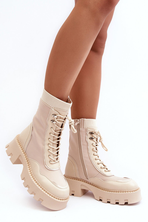 Жіночі шкіряні масивні чоботи бежеві Seloma