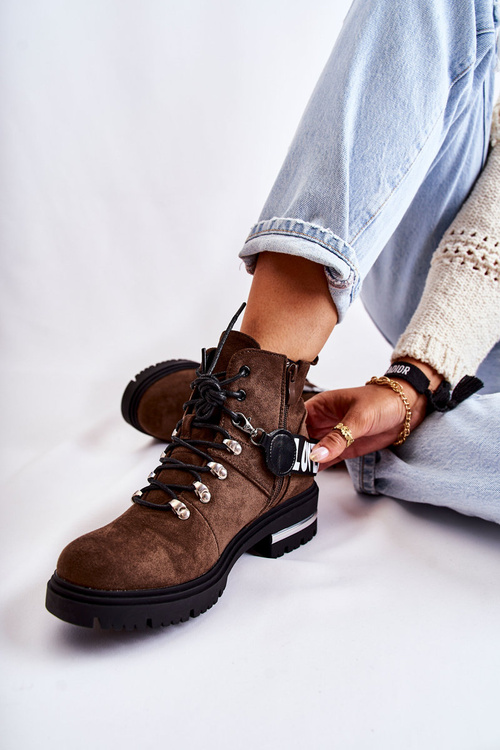 Замшеві теплі чоботи з поясом Темно-коричневі Aurelio