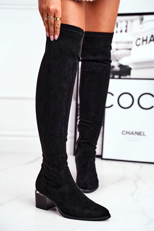 Жіночі високі чоботи вище коліна еко-замша чорні Can't Stop