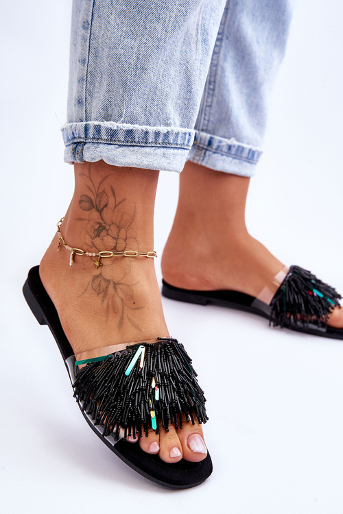 Жіночі тапочки з модним декором S.Barski KV-576-4 Чорні