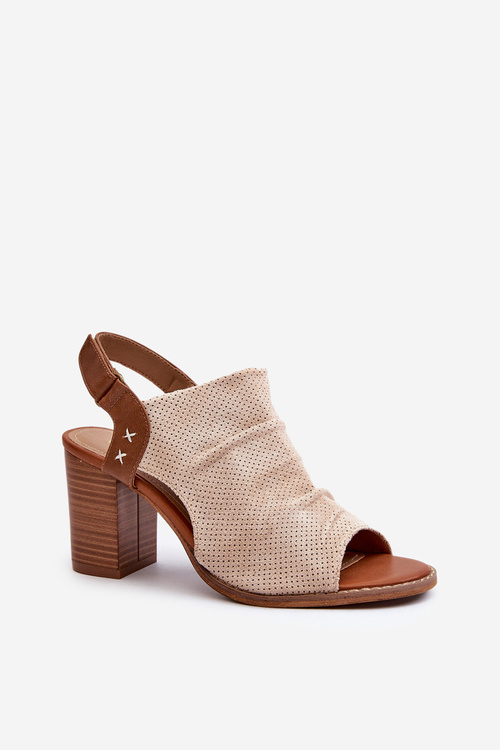 Жіночі босоніжки на високих підборах із вирізом у бежевому кольорі Rosca