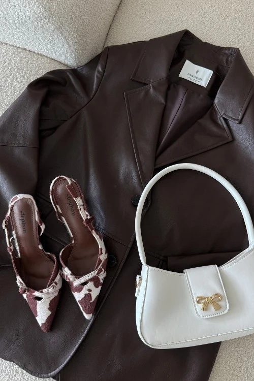 Туфлі З Відкритою Пяткою І Ремінцями Латки Біло-Коричневі Ravira