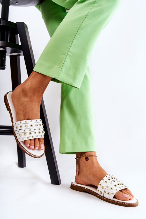 Жіночі шкіряні тапочки з декором White Brien