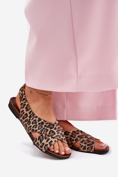 Жіночі шкіряні сандалі леопардові коричневі Zazoo 40407