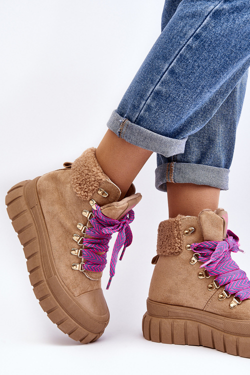 Утеплені черевики на товстій підошві Ralotta коричневого кольору