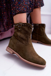 Жіночі чоботи на шпильці Плоский каблук Утеплені за щиколотку Оливкові деміні