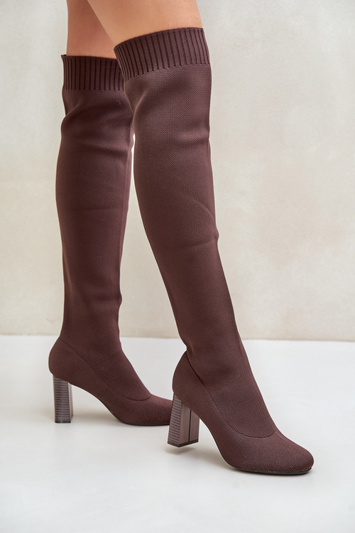 Чоботи вище коліна на каблуці Темно-зелені Esanira