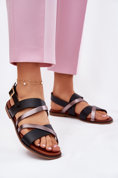 Жіночі Сандалі На Плоскому Каблуці З Ремінцями Чорні Sergio Leone SK086H