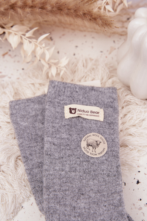 Теплі вовняні жіночі носки з нашивкою сірою