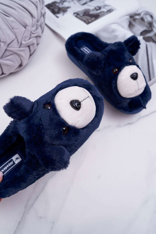 Жіночі тапочки з хутром Ведмедик Темно-синій