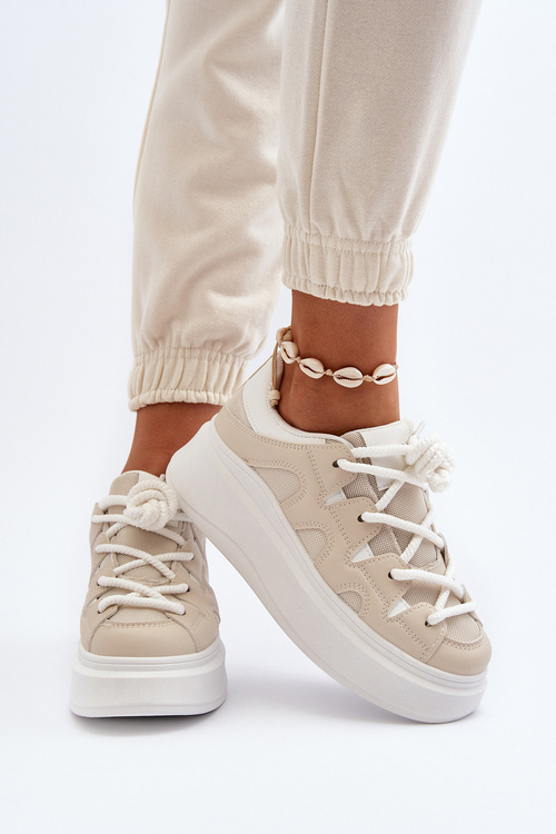 Жіночі кросівки на масивній шнурівці Vinali бежевого кольору