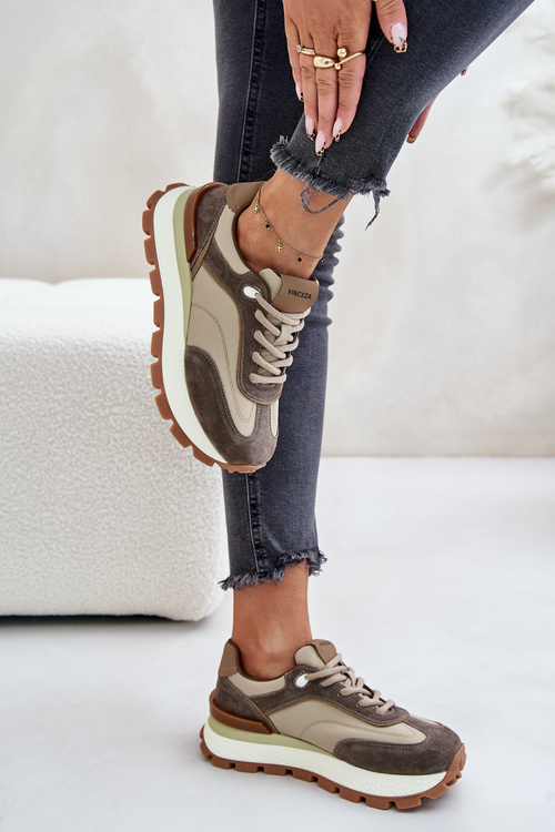 Жіночі кросівки на платформі з натуральної шкіри бежеві Vinceza 41465