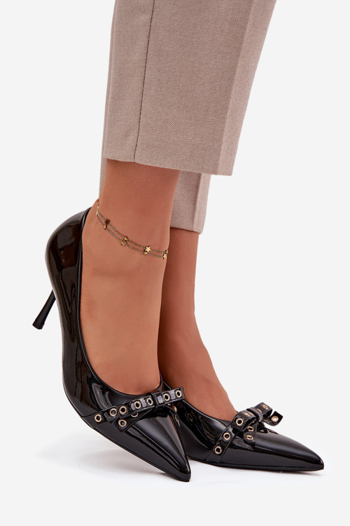 Лаковані шпильки з бантом Чорні Janisse