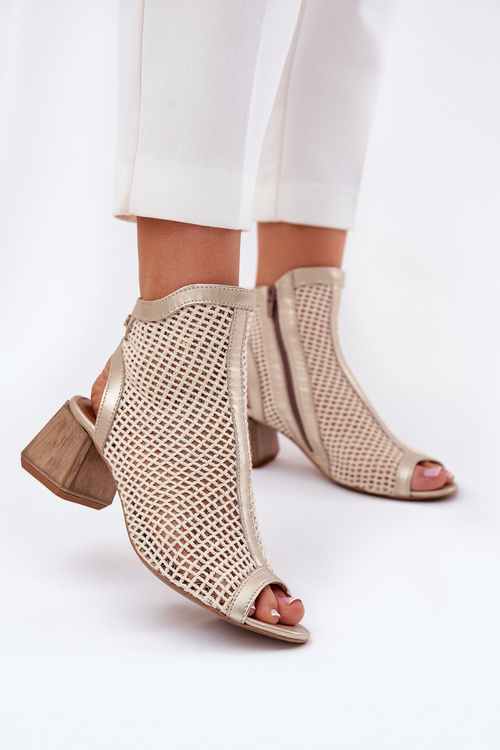 Жіночі Шкіряні Чоботи На Каблуку З Відкритою Пяткою Maciejka 06899-25 Золото-Бежеві