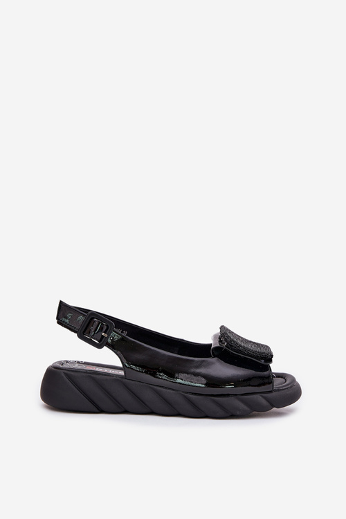 Шкіряні Лаковані Жіночі Сандалі На Підборах з Декором Artiker Чорні 56C1564