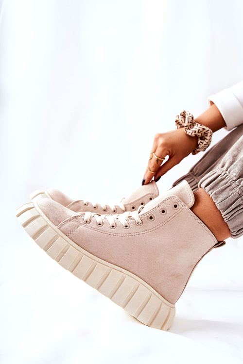 Замшеві кросівки на високій платформі бежеві меніфізи